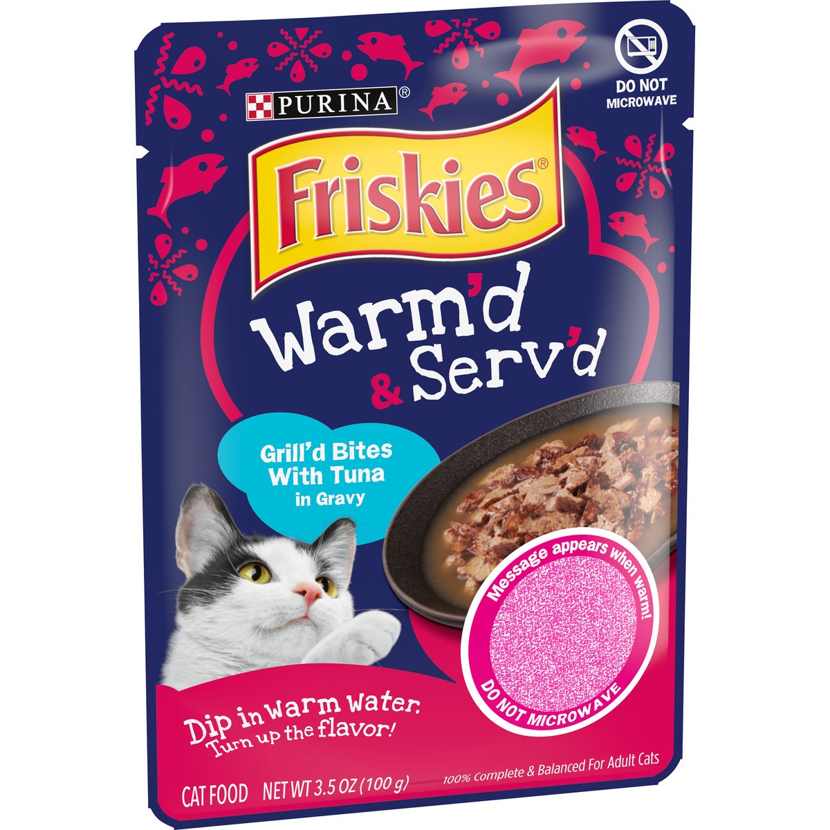 slide 5 of 9, Friskies Purina Friskies Gravy Wet Cat Food, Warm'd & Serv'd Grill'd Bites With Tuna - 3.5 oz. Pouch, 3.5 oz