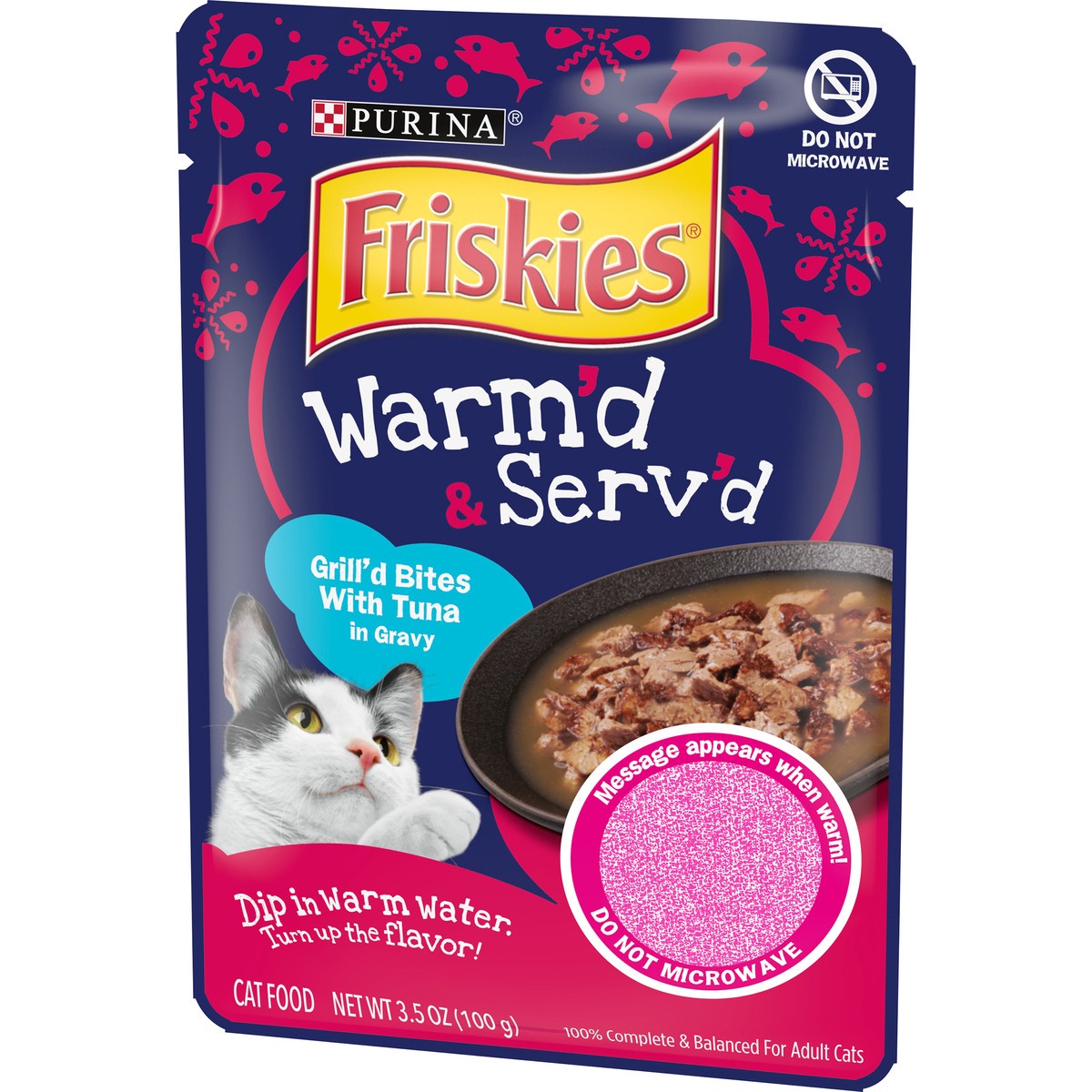 slide 8 of 9, Friskies Purina Friskies Gravy Wet Cat Food, Warm'd & Serv'd Grill'd Bites With Tuna - 3.5 oz. Pouch, 3.5 oz