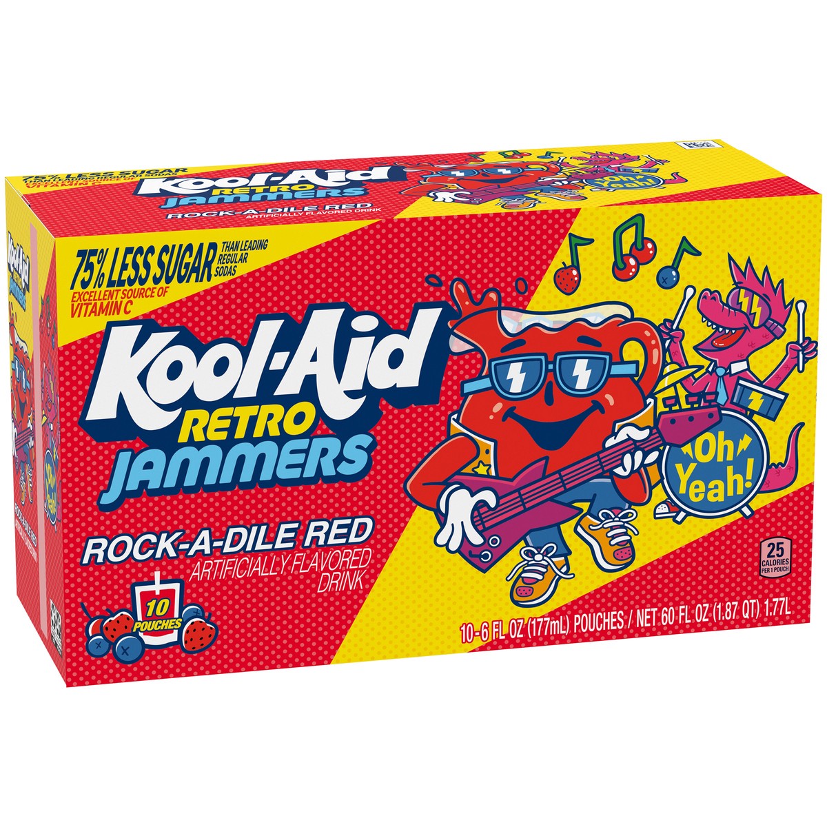 slide 8 of 9, Kool-Aid Retro Jammers Rock-A-Dile Red Mixed Berry Flavored 0% Juice Drink, 10 ct Box, 6 fl oz Pouches, 10 ct