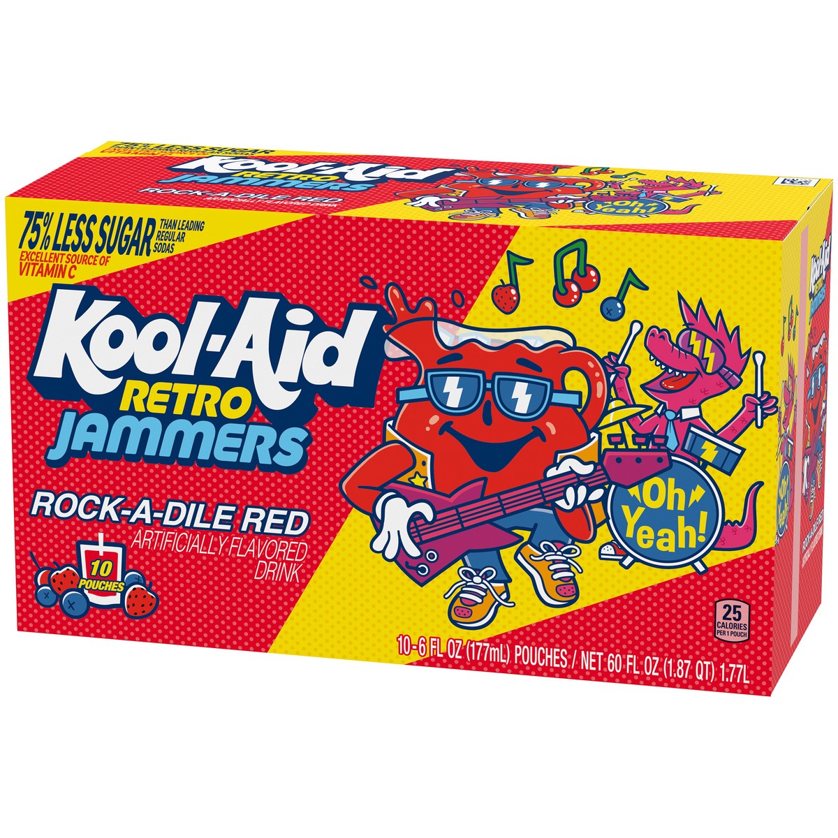 slide 5 of 9, Kool-Aid Retro Jammers Rock-A-Dile Red Mixed Berry Flavored 0% Juice Drink, 10 ct Box, 6 fl oz Pouches, 10 ct