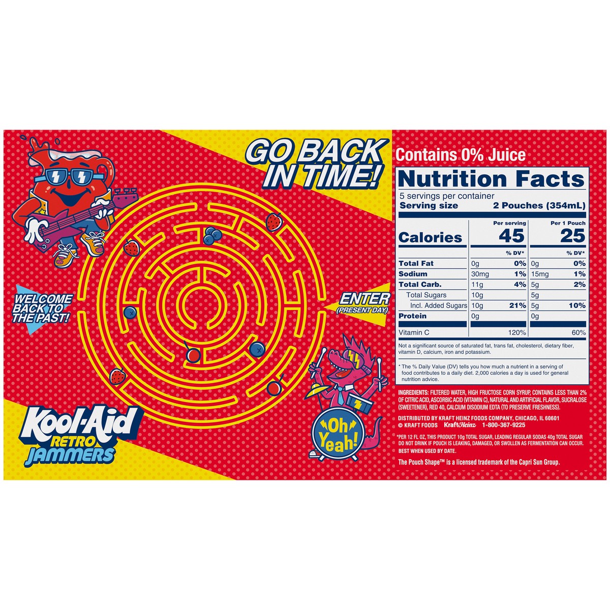 slide 7 of 9, Kool-Aid Retro Jammers Rock-A-Dile Red Mixed Berry Flavored 0% Juice Drink, 10 ct Box, 6 fl oz Pouches, 10 ct