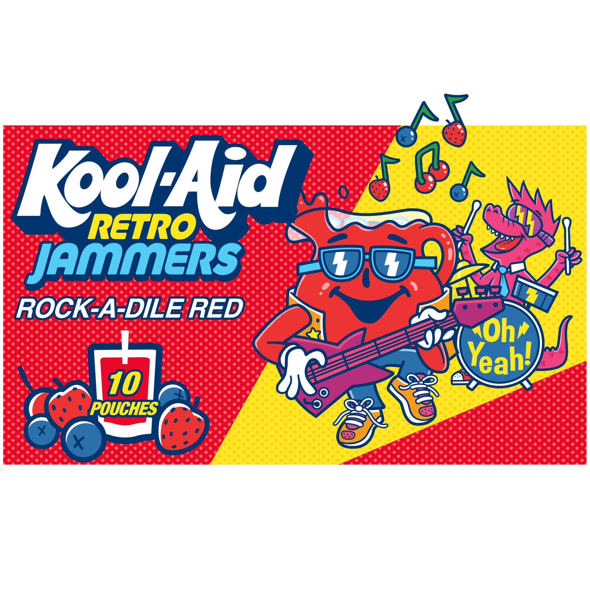 slide 1 of 9, Kool-Aid Retro Jammers Rock-A-Dile Red Mixed Berry Flavored 0% Juice Drink, 10 ct Box, 6 fl oz Pouches, 10 ct