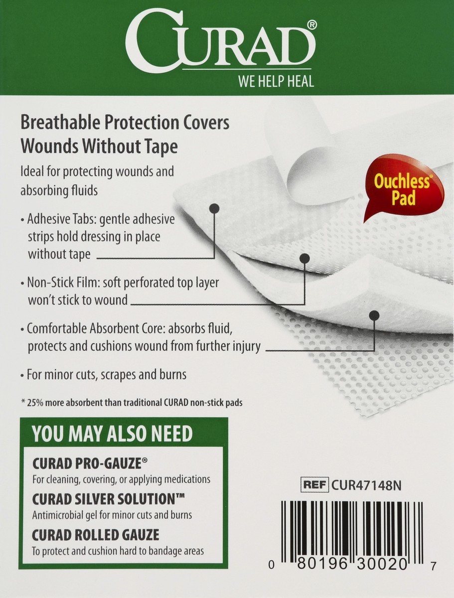 slide 5 of 5, Curad Pads, Non-Stick, Ouchless, with Adhesive Tabs, 10 ct