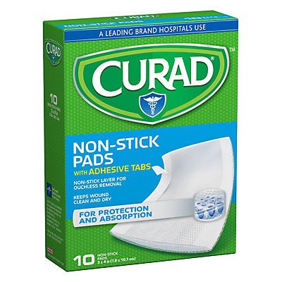 slide 1 of 5, Curad Pads, Non-Stick, Ouchless, with Adhesive Tabs, 10 ct