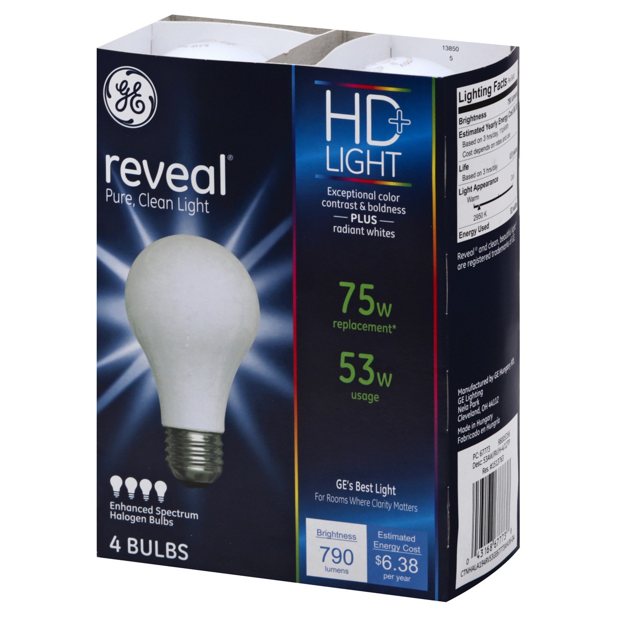 slide 3 of 9, GE Reveal HD+ 53 Watts Halogen Light Bulbs 4 ea, 4 ct