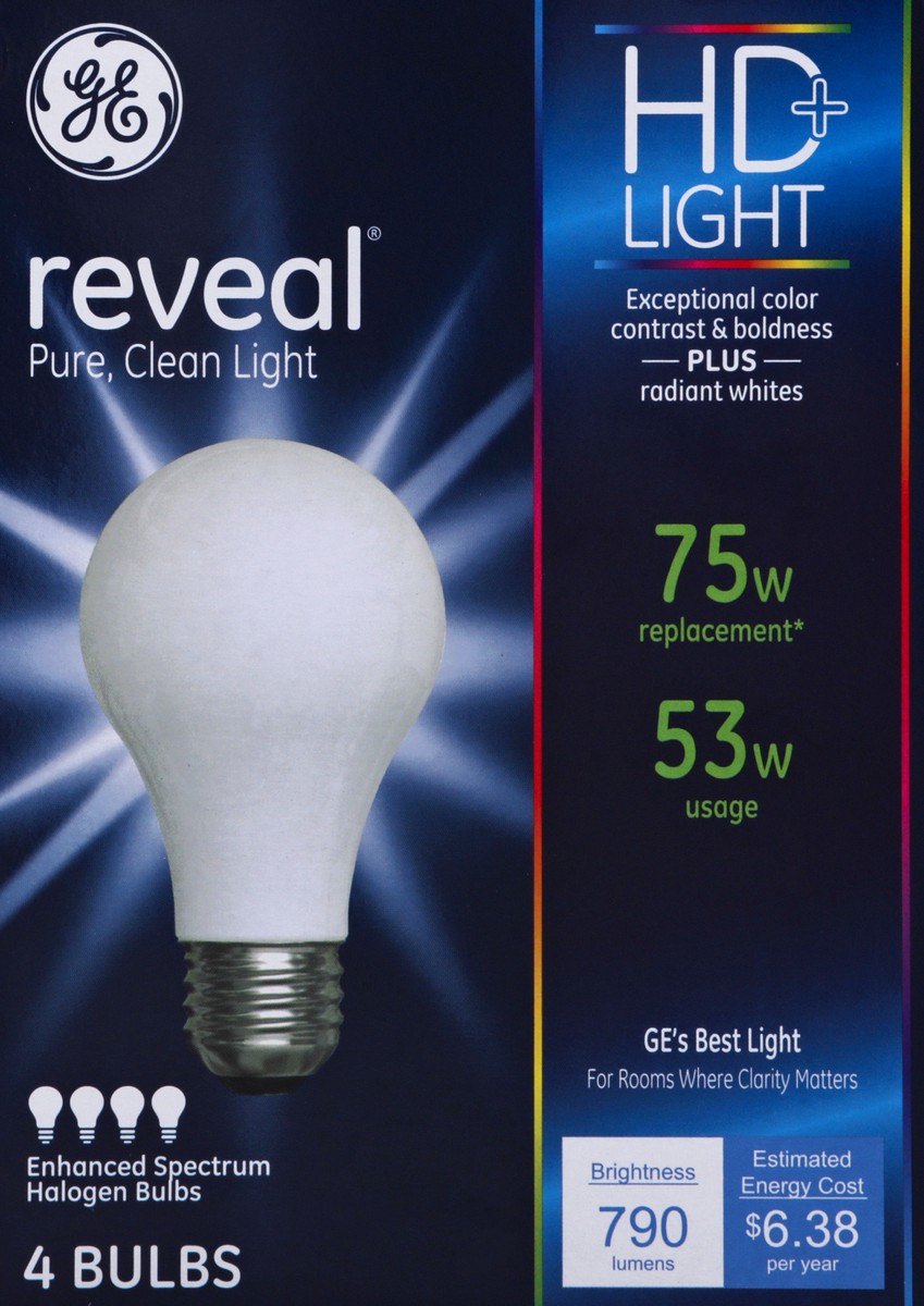 slide 6 of 9, GE Reveal HD+ 53 Watts Halogen Light Bulbs 4 ea, 4 ct