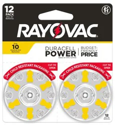 Rayovac Duracell Power Hearing Aid Zinc Air 10 Batteries - 12 Pack