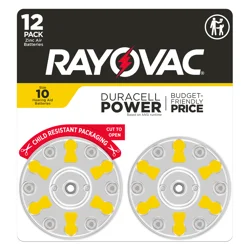Rayovac Duracell Power Hearing Aid Zinc Air 10 Batteries - 12 Pack
