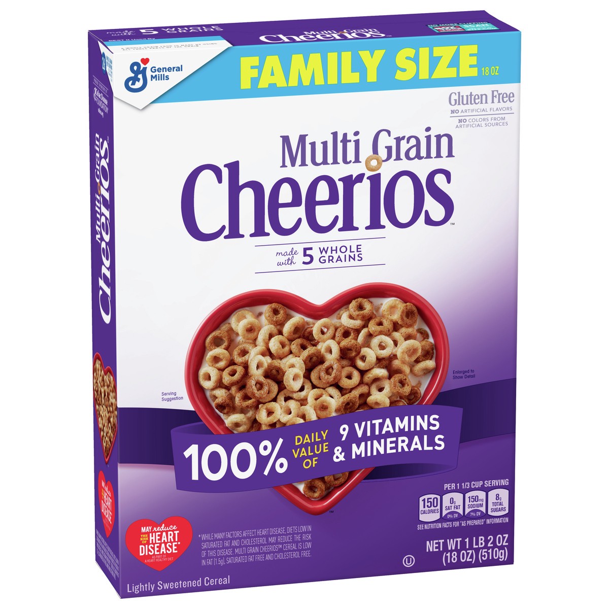 slide 2 of 8, General Mills Multi Grain Cheerios Heart Healthy Cereal, 18 OZ Family Size Cereal Box, 18 oz