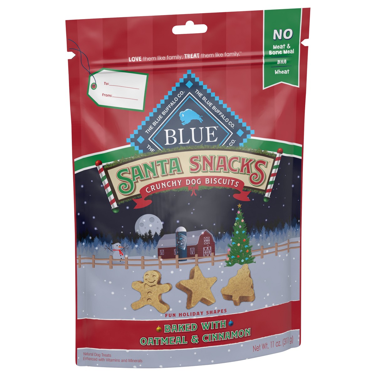 slide 2 of 9, Blue Buffalo Santa Snacks Natural Crunchy Dog Treat Biscuits, Oatmeal & Cinnamon Treats 11-oz, 11 oz