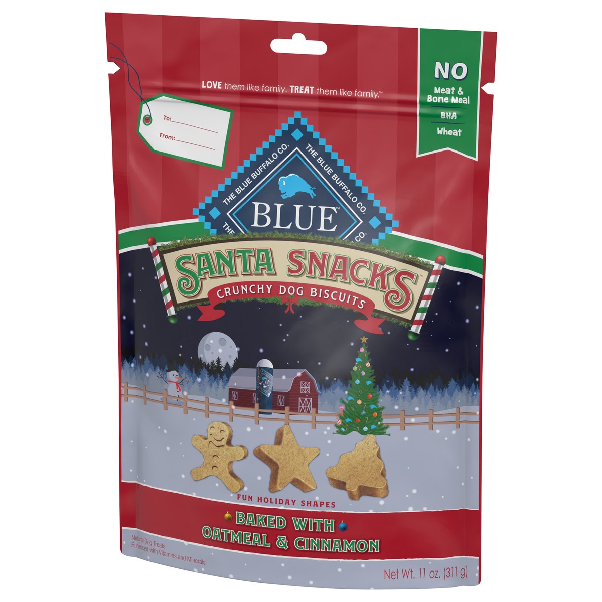 slide 3 of 9, Blue Buffalo Santa Snacks Natural Crunchy Dog Treat Biscuits, Oatmeal & Cinnamon Treats 11-oz, 11 oz