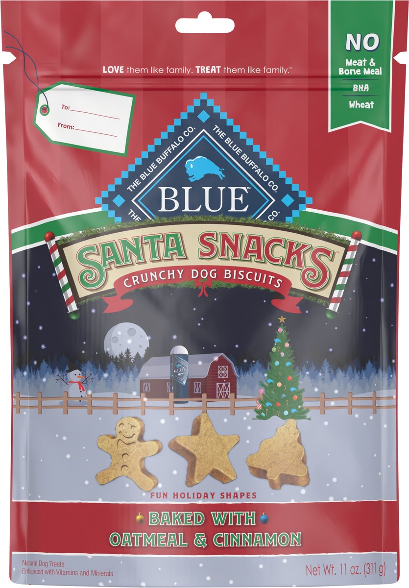 slide 6 of 9, Blue Buffalo Santa Snacks Natural Crunchy Dog Treat Biscuits, Oatmeal & Cinnamon Treats 11-oz, 11 oz