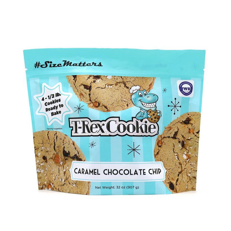 slide 1 of 37, T-Rex Cookie Frozen Caramel Chocolate Chip Cookie Dough - 32oz/4pk, 4 ct; 32 oz