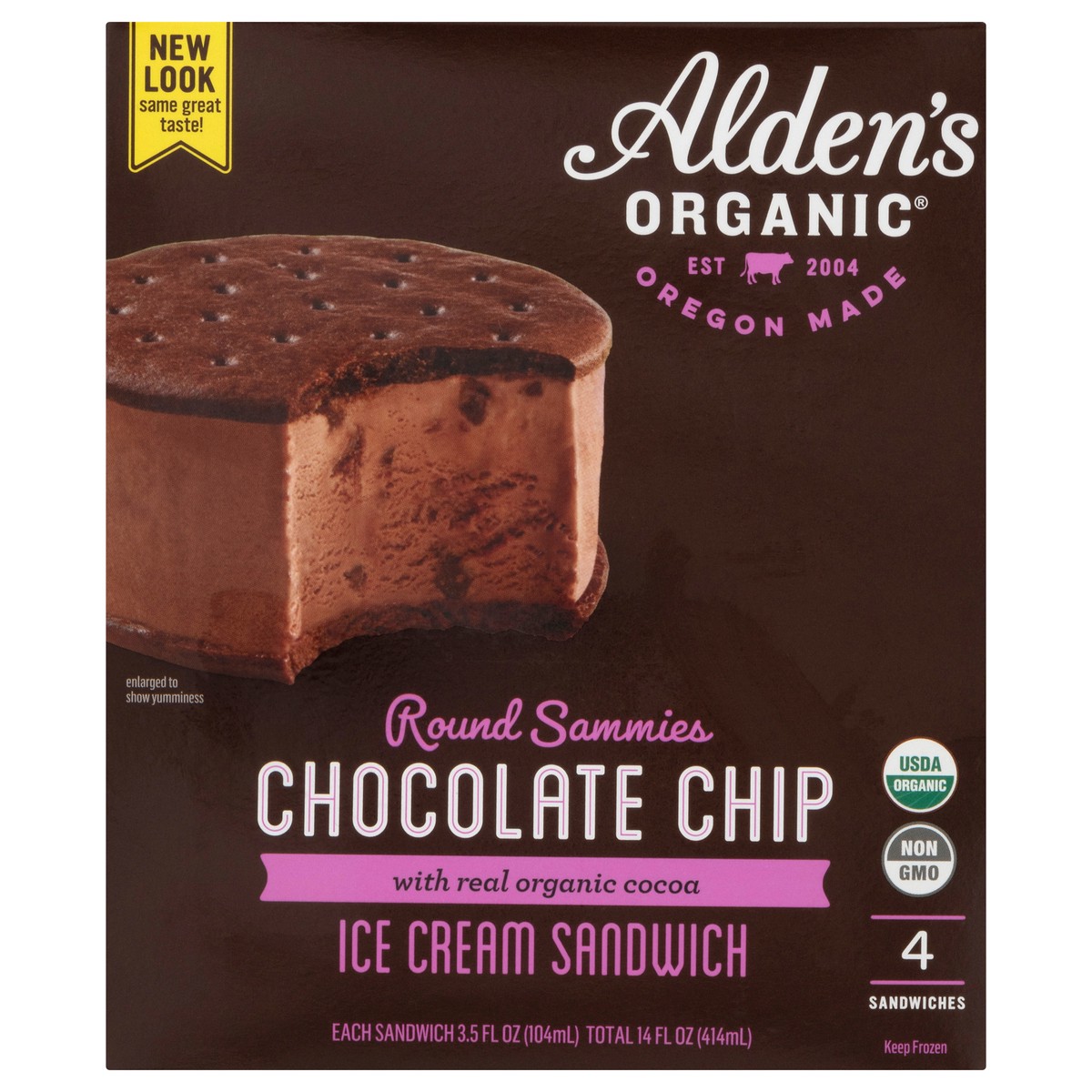 slide 1 of 12, Aldens Organic Organic Chocolate Chip Ice Cream Sandwiches, 14 fl oz