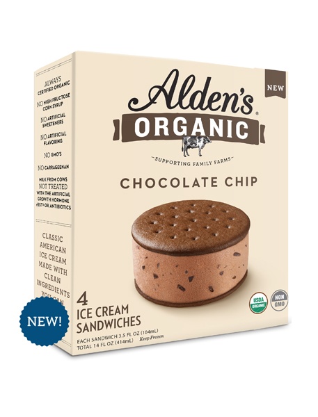 slide 1 of 1, Alden's Organic Chocolate Chip Ice Cream Sandwiches, 4 ct; 3.5 fl oz