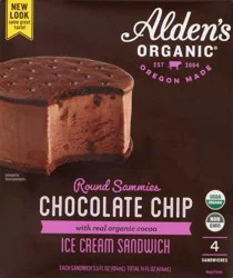 Alden's Organic Chocolate Chip Ice Cream Sandwich, Round Sammies - 4 ea