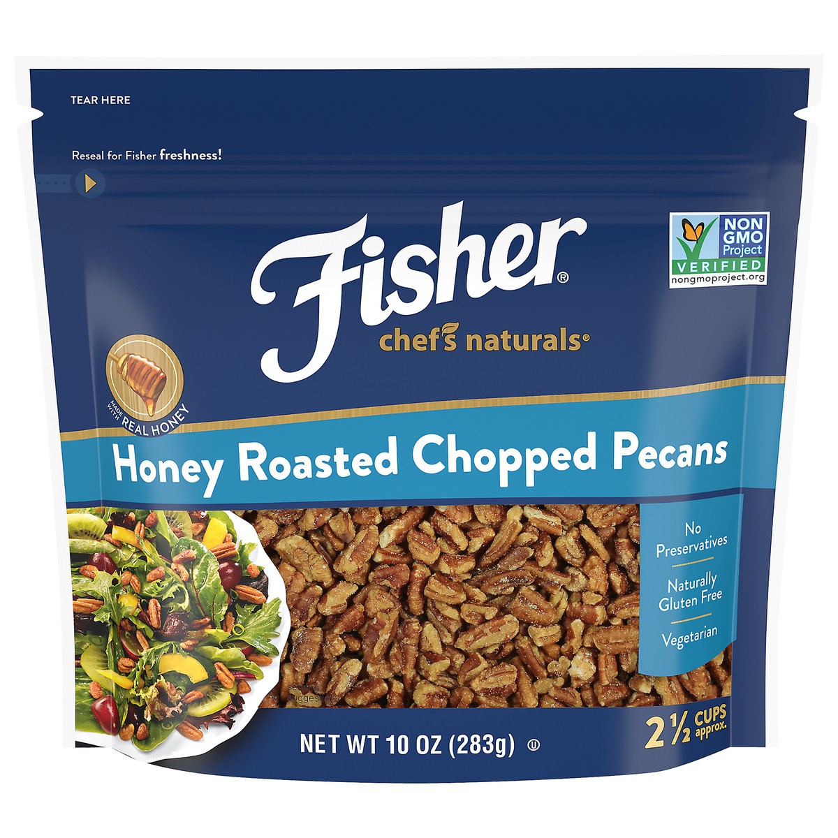 slide 1 of 10, Fisher Honey Roasted Chopped Pecans, 10 oz