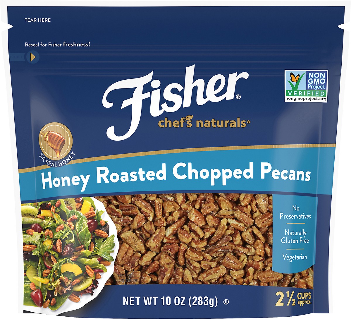 slide 1 of 1, Fisher Chef's Naturals Honey Roasted Chopped Pecan, 10 oz