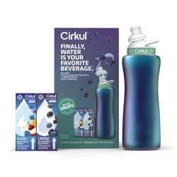 Cirkul 32 oz Chameleon Stainless Steel Starter Kit with Teal & White Cirkul Lid 2.0 and 2 Flavor Cartridges (Blackberry Blueberry & Berry Blue Punch)