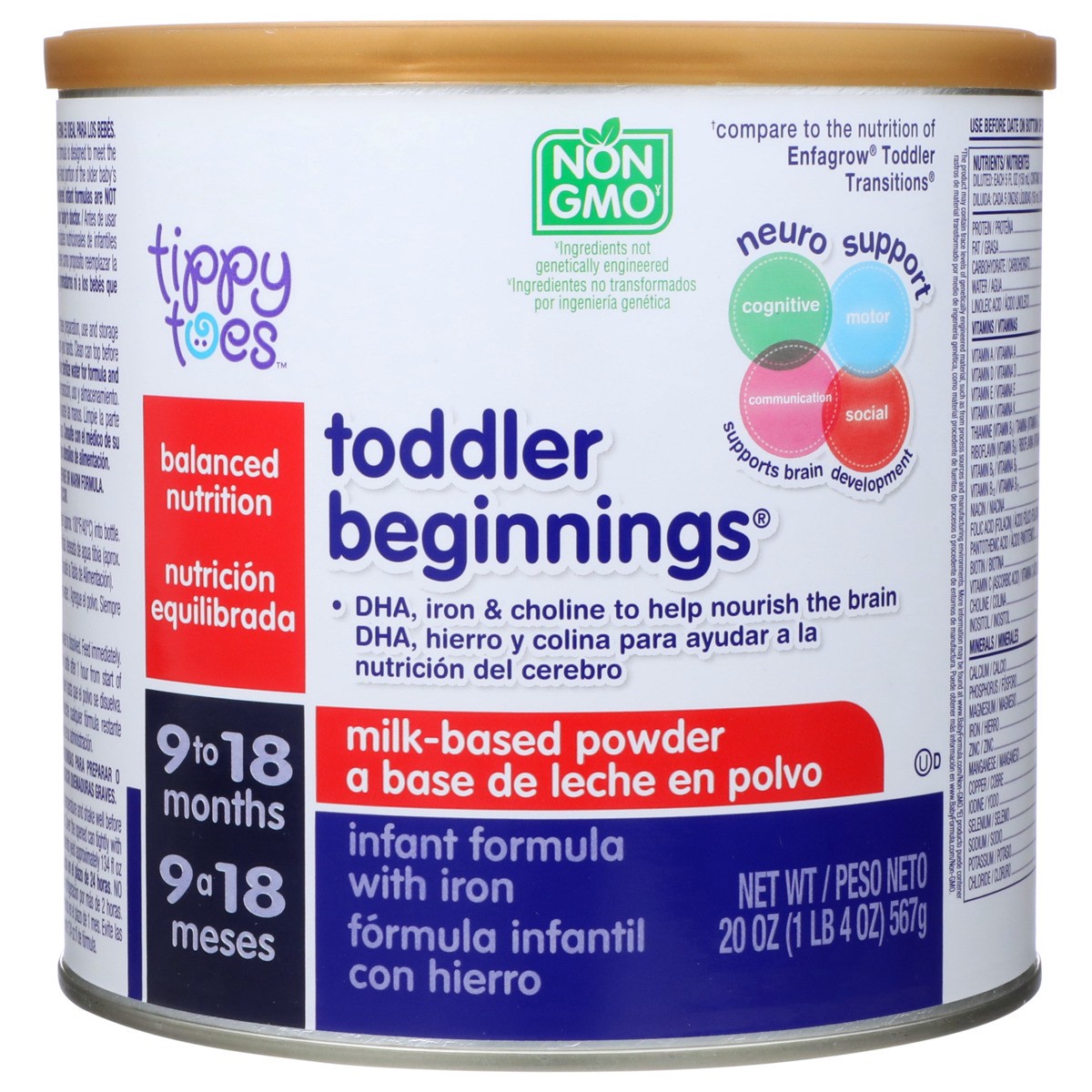 slide 6 of 9, Tippy Toes Toddler Beginnings, Milk-based Powder Infant Formula With Iron, 20 oz