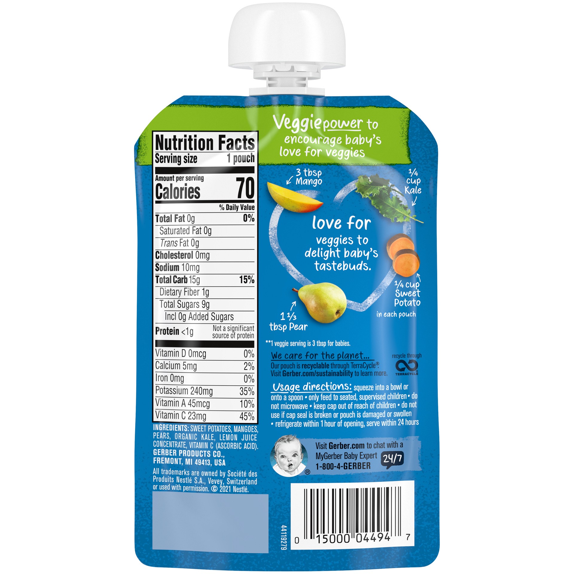 slide 4 of 5, Gerber Strong Sweet Potato Mango Pear Kale Toddler Food, 3.5 oz Pouch, 3.5 oz