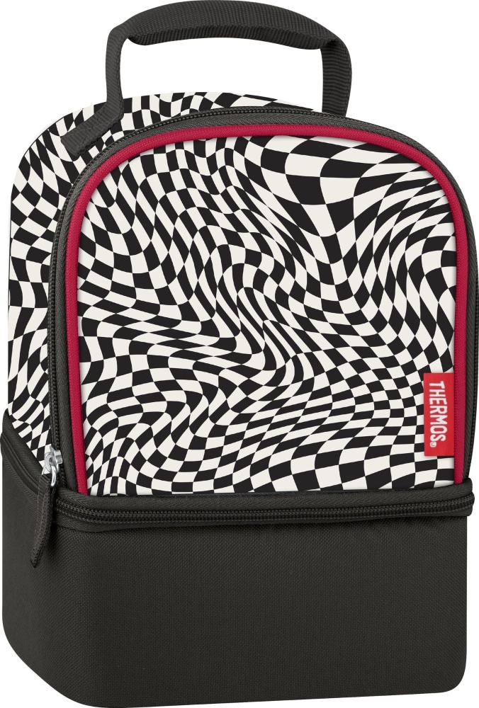 slide 1 of 1, Thermos Modified Checkered Dual Lunch Kit - Black/White, 1 ct