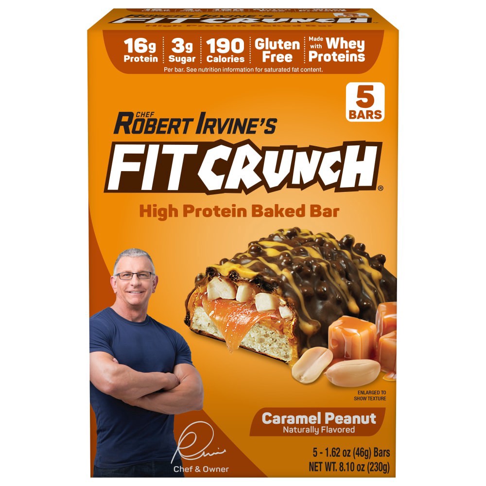 slide 4 of 5, FITCRUNCH High Protein Caramel Peanut Baked Bar 5 - 1.62 oz Bars, 8.1 oz