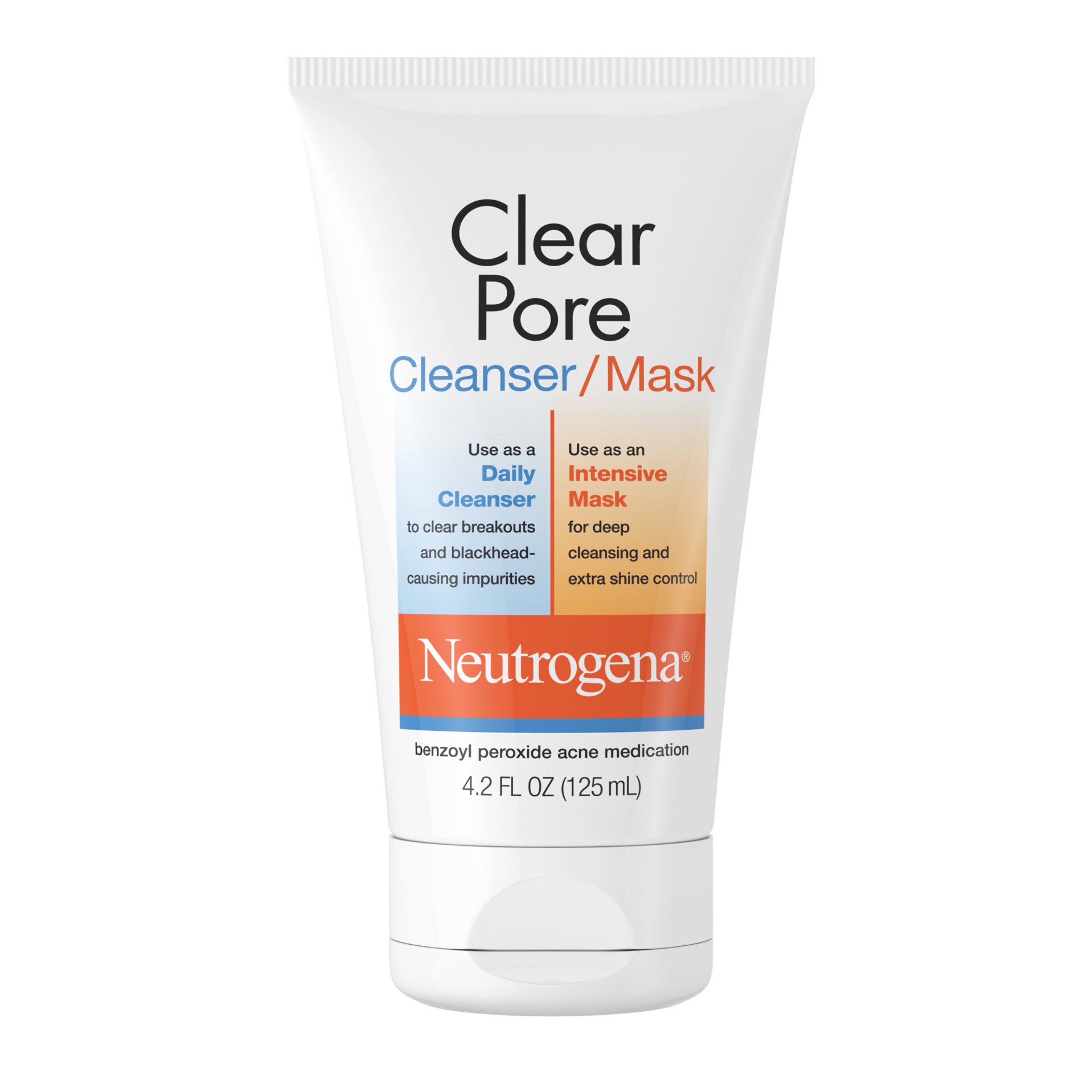 slide 1 of 7, Neutrogena Clear Pore 2 in 1 Facial Cleanser/Face Mask with Kaolin & Bentonite Clay & 3.5% Benzoyl Peroxide Acne Treatment Medication, Daily Face Wash & Shine Control Clay Mask, 4.2 fl. oz, 4.2 fl oz