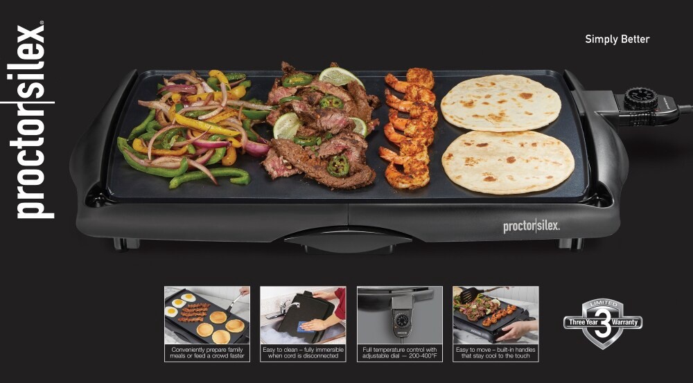 slide 4 of 4, Proctor Silex Electric Griddle, Nonstick, Family Size, 1 ct