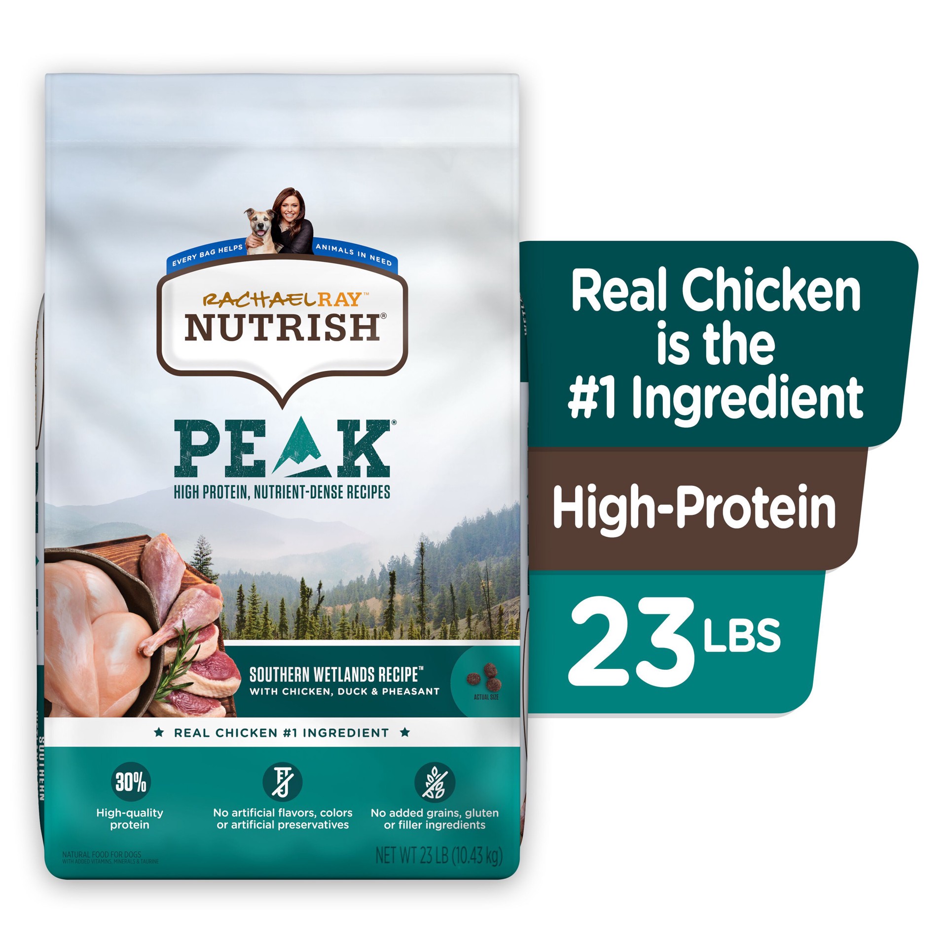 slide 6 of 8, Rachael Ray Nutrish Peak Southern Wetlands Recipe With Chicken, Duck & Pheasant, Dry Dog Food, 23 lb Bag (Packaging May Vary), 23 lb