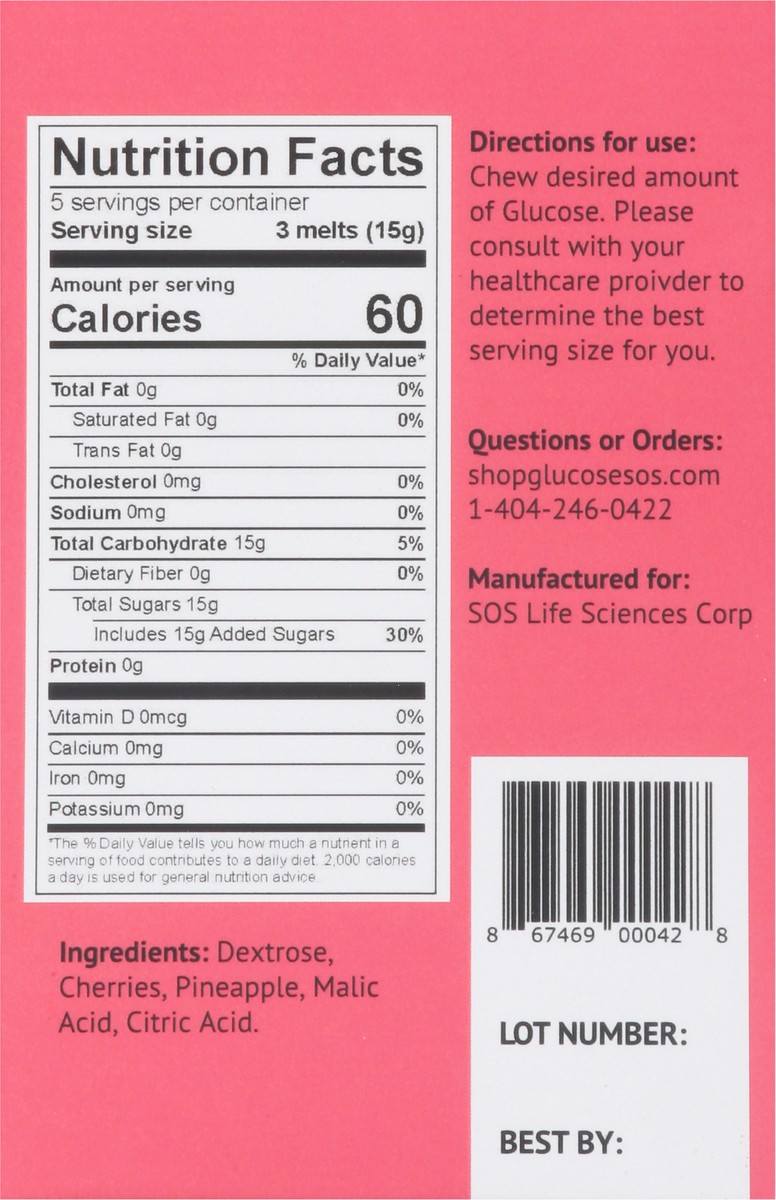 slide 14 of 14, Glucose SOS Cherry/Pineapple Glucose Melts 5 ea, 5 ct