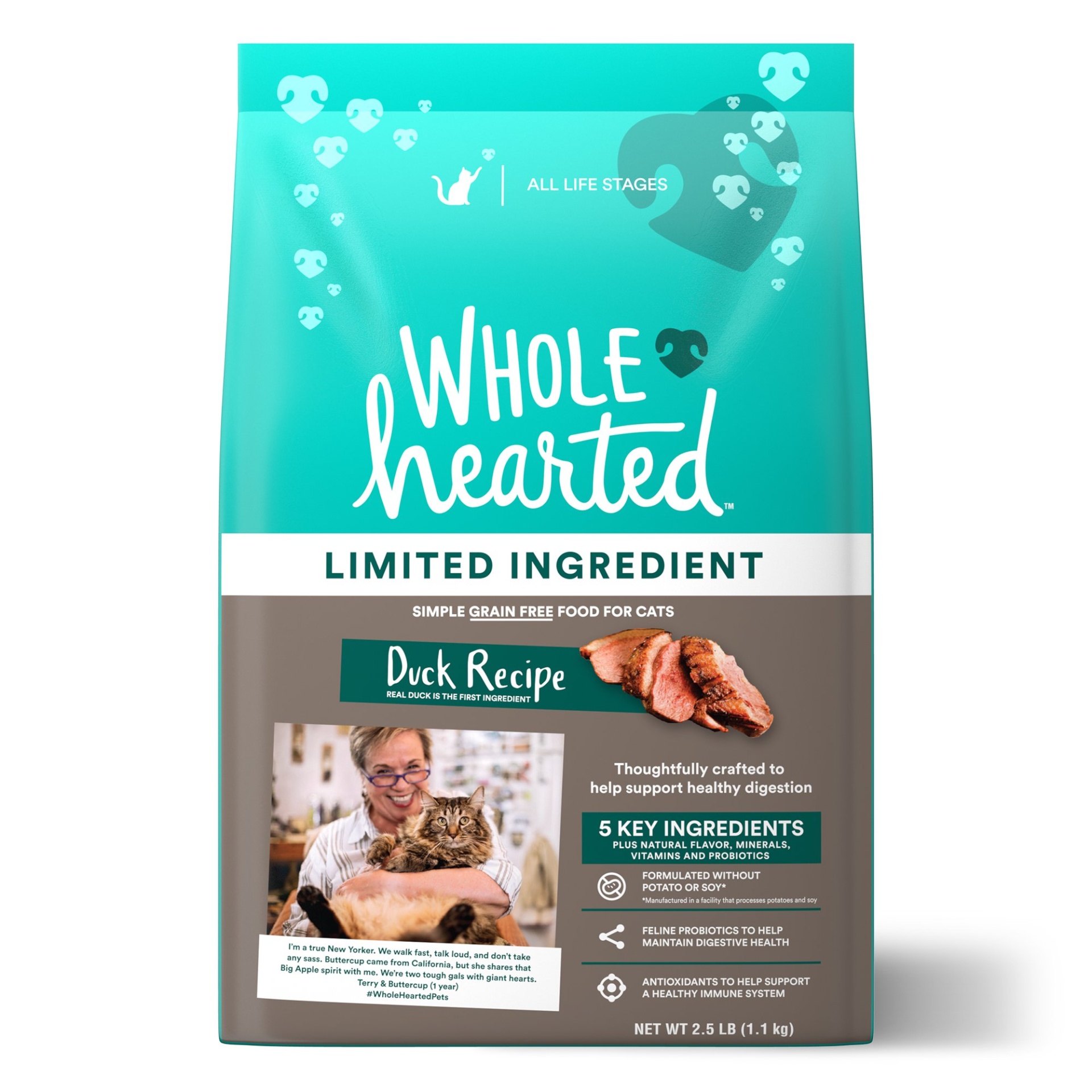 slide 1 of 1, WholeHearted Grain Free Limited Ingredient Duck Recipe Dry Cat Food for All Life Stages, 2.5 lb