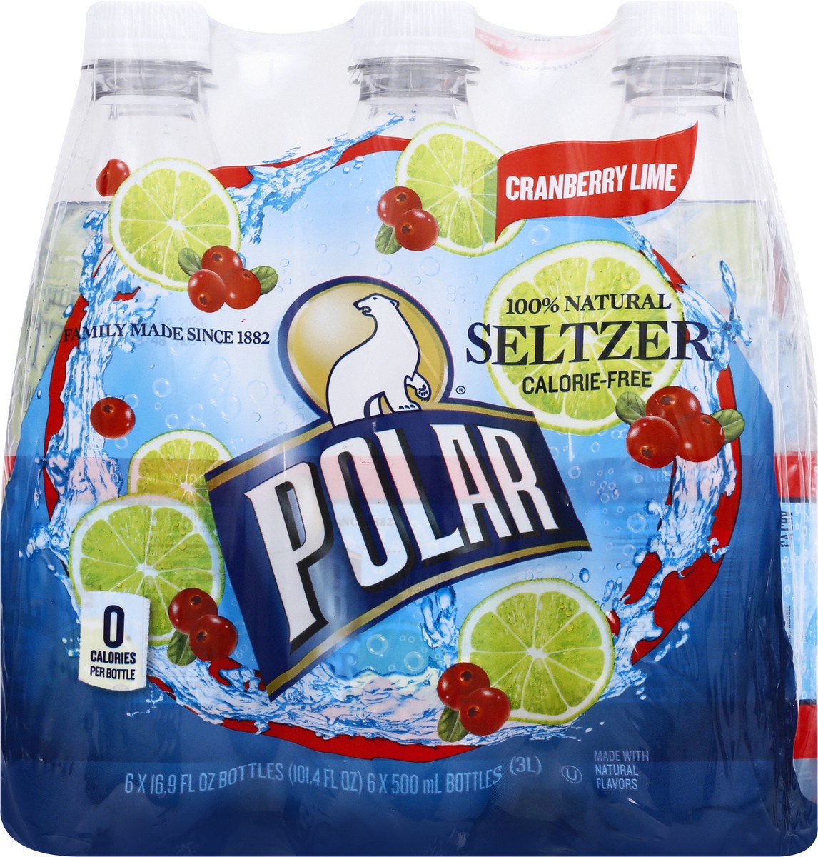 slide 3 of 13, Polar 100% Natural Cranberry Lime Seltzer 6 ea, 6 ct