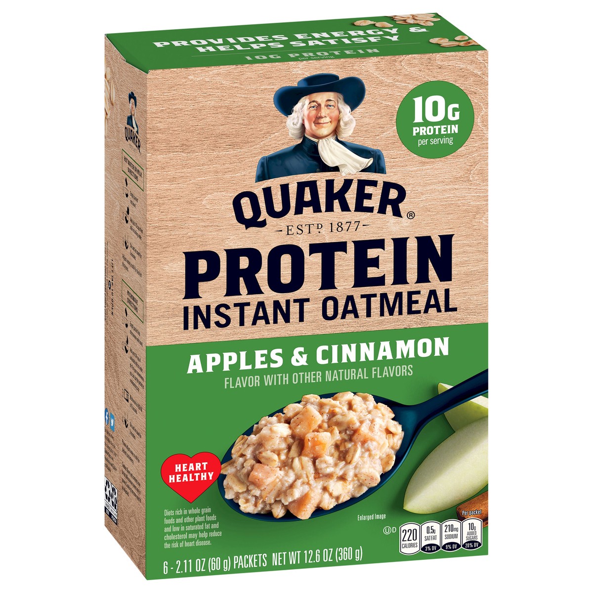 slide 2 of 6, Quaker instant Oatmeal Protein Apple Cinnamon, 12.6 oz; 6 ct