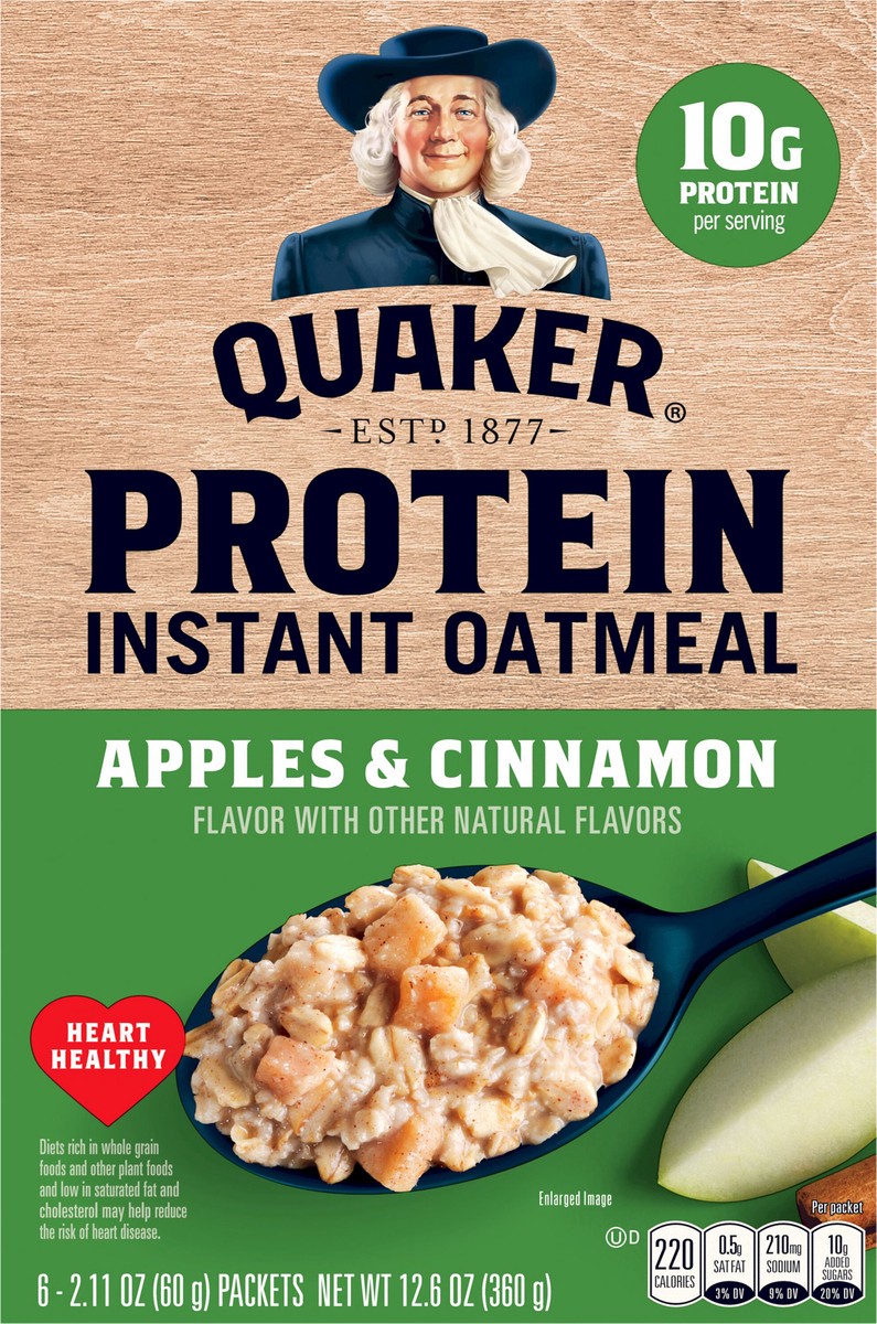 slide 4 of 6, Quaker instant Oatmeal Protein Apple Cinnamon, 12.6 oz; 6 ct