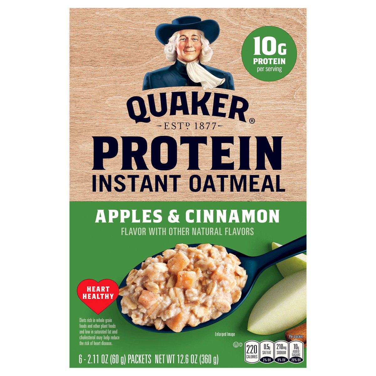 slide 1 of 6, Quaker instant Oatmeal Protein Apple Cinnamon, 12.6 oz; 6 ct