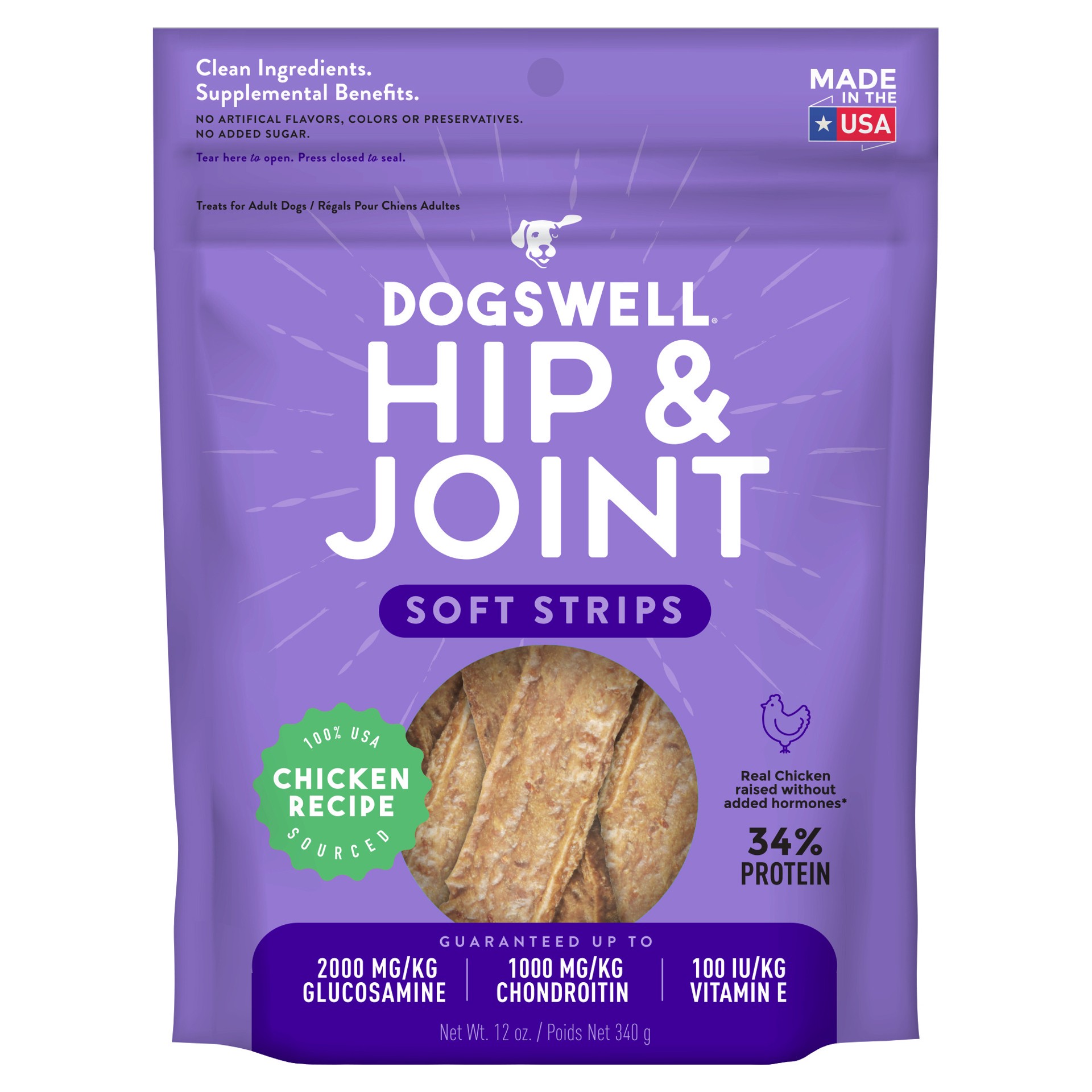 slide 1 of 8, Dogswell Hip & Joint Soft Strips Grain-Free Chicken for Dogs, 12 oz