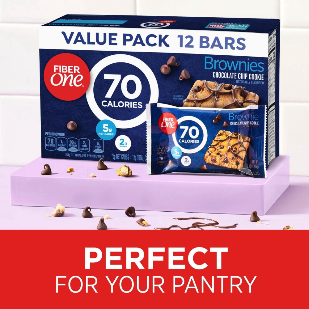 slide 5 of 6, Fiber One 70 Calorie Chocolate Chip Cookie Brownies, 12 ct / 0.88 oz