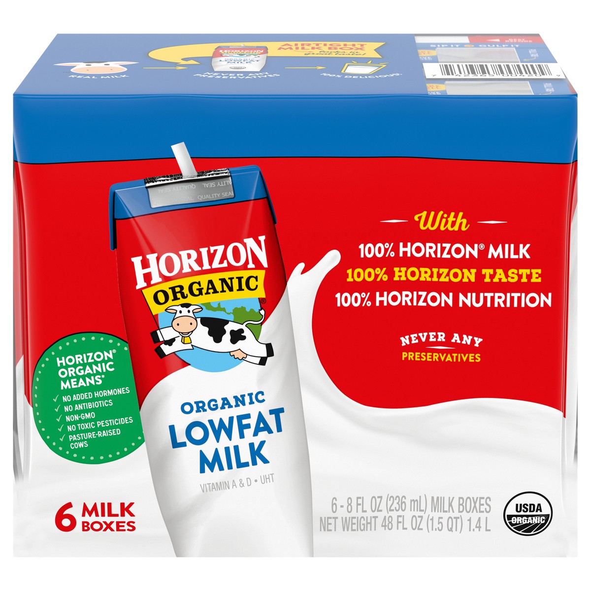 slide 1 of 5, Horizon Organic Shelf-Stable 1% Low Fat Milk Boxes, 8 fl oz, 6 Pack, 48 fl oz