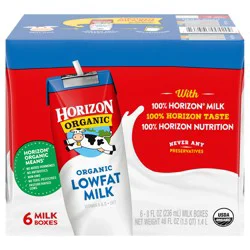 Horizon Organic Shelf-Stable 1% Low Fat Milk Boxes, 8 fl oz, 6 Pack