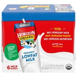 Horizon Organic Shelf-Stable 1% Low Fat Milk Boxes, 8 fl oz, 6 Pack