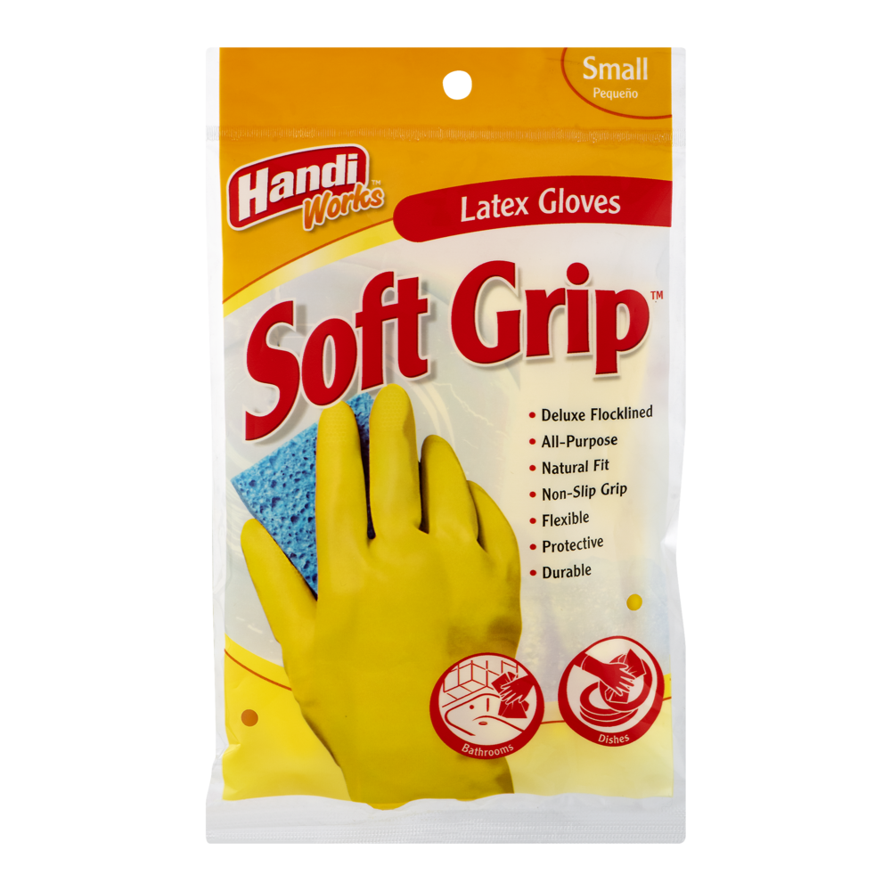 slide 1 of 1, Handi Works Soft Grip Small Latex Gloves, 1 ct