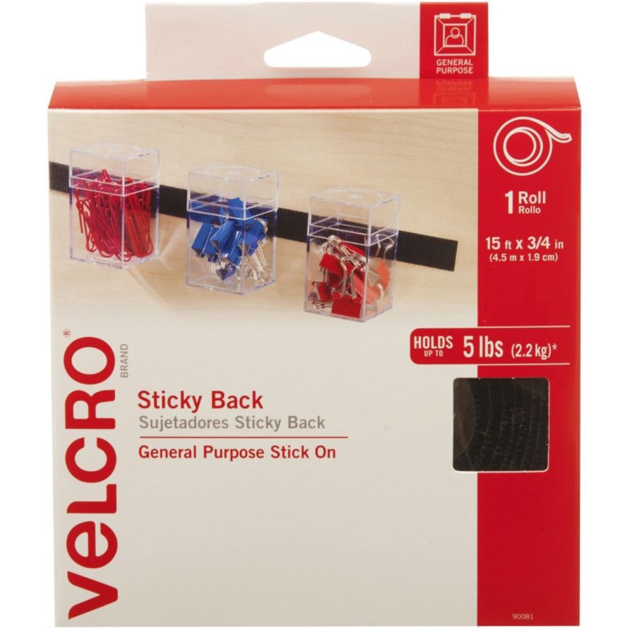 slide 4 of 5, VELCRO Brand Sticky Back Fasteners, 3/4'' X 15', Black, 1 ct