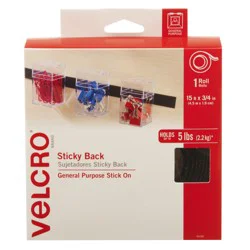 Velcro Brand Sticky Back Fasteners, 3/4" x 15', Black