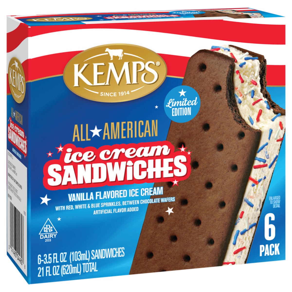 slide 3 of 9, Kemps Star Spangled Ice Cream Sandwiches 6 - 3.5 fl oz Sandwiches, 6 ct