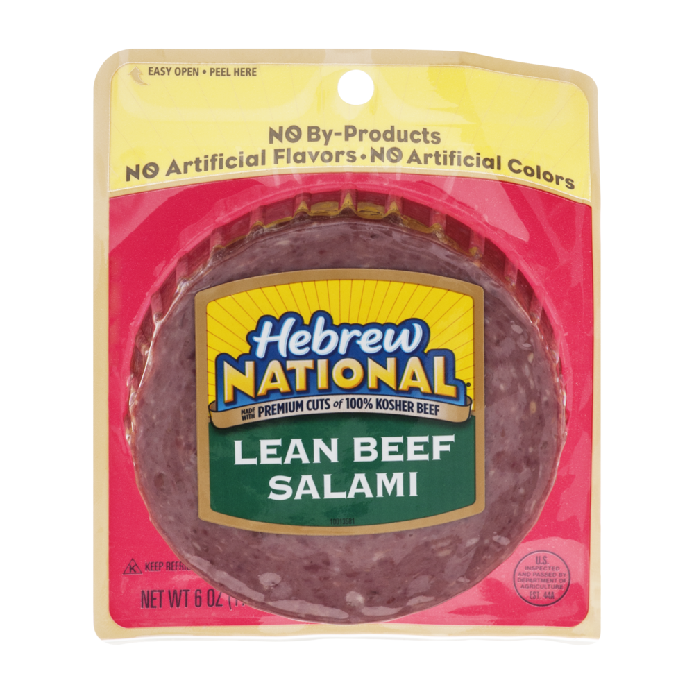slide 1 of 1, Hebrew National Lean Beef Salami Thin Sliced, 6 oz