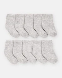 Carter's Baby Boy 10-Pack Crew Socks - Grey Grey 0-3