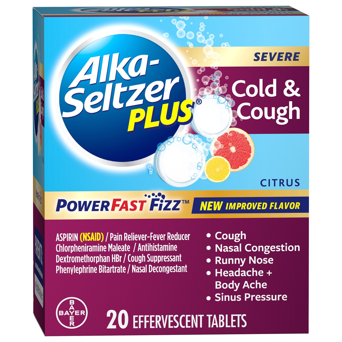 slide 2 of 7, Alka-Seltzer Plus Severe Effervescent Tablets Citrus Cold & Cough, 20 ct