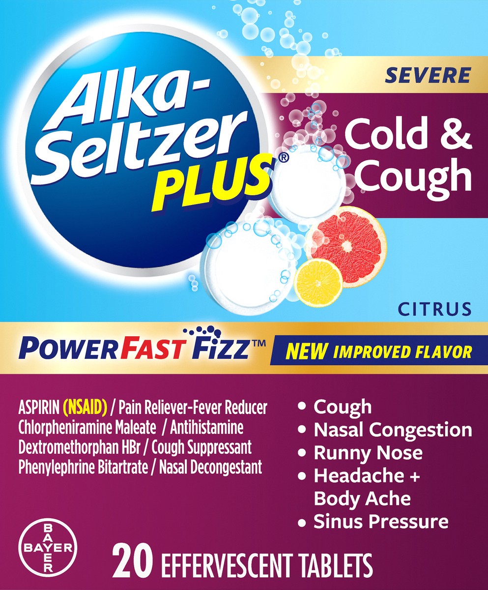 slide 5 of 7, Alka-Seltzer Plus Severe Effervescent Tablets Citrus Cold & Cough, 20 ct
