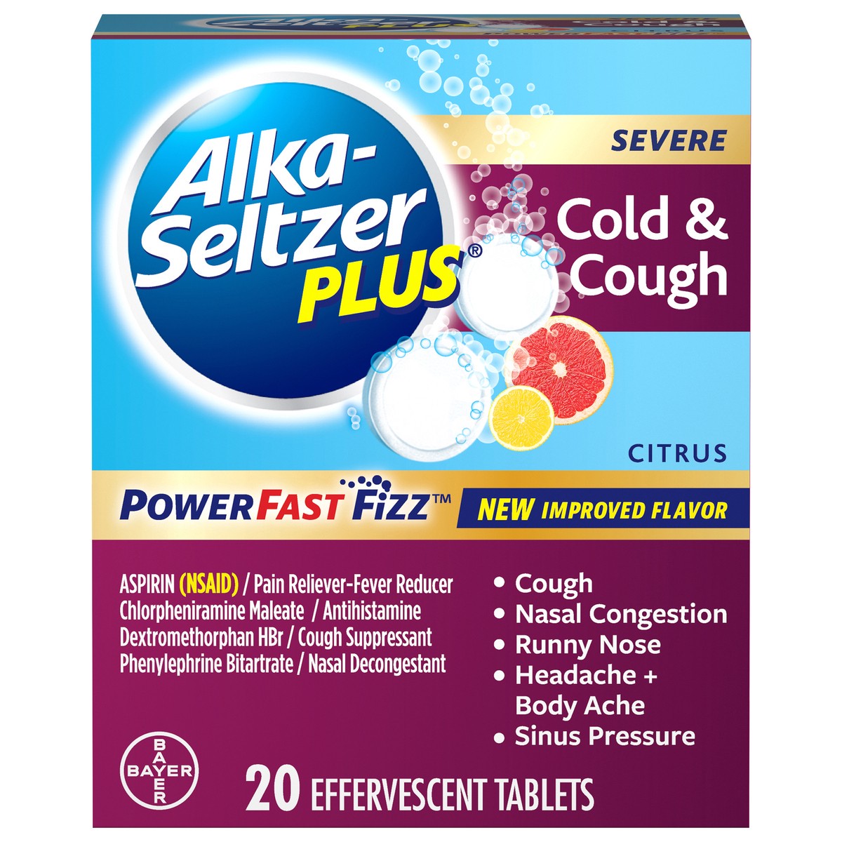 slide 1 of 7, Alka-Seltzer Plus Severe Effervescent Tablets Citrus Cold & Cough, 20 ct